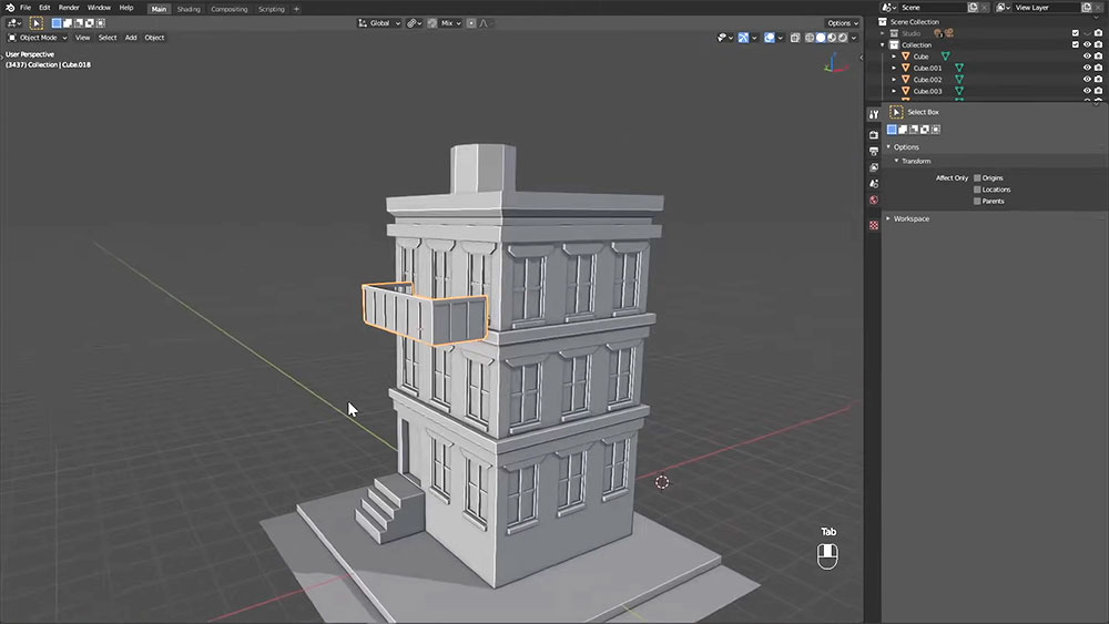 memodelkan gedung hard surface