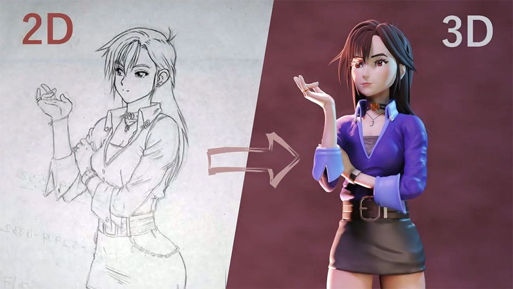 sketch from 2d to 3d character