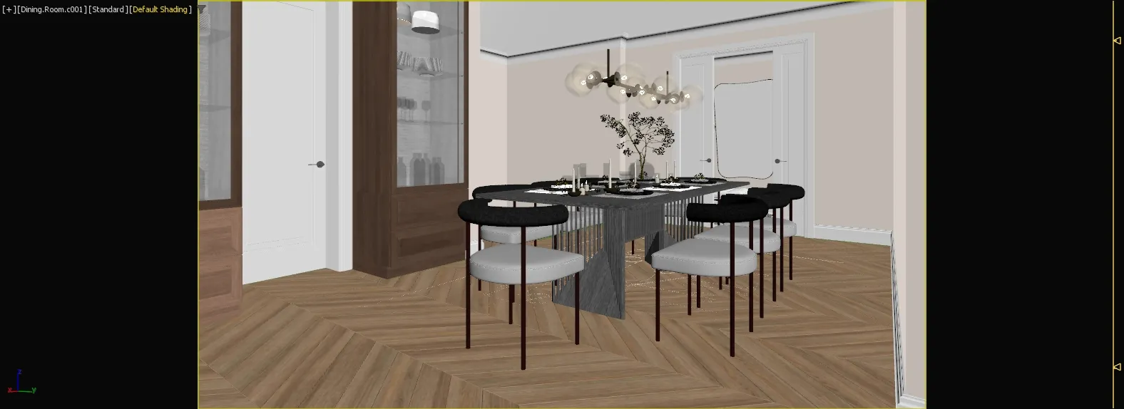 Clay model of a dining room with furniture in place
