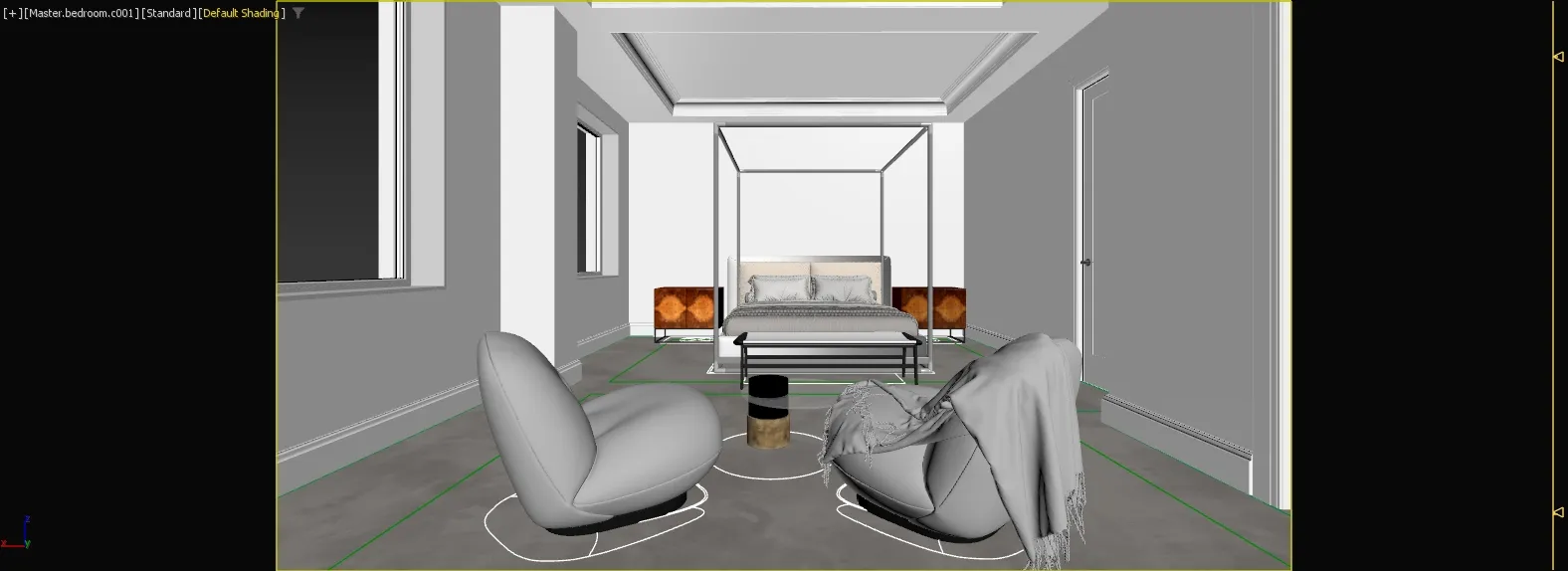 Clay bedroom model with objects on sensible pivots