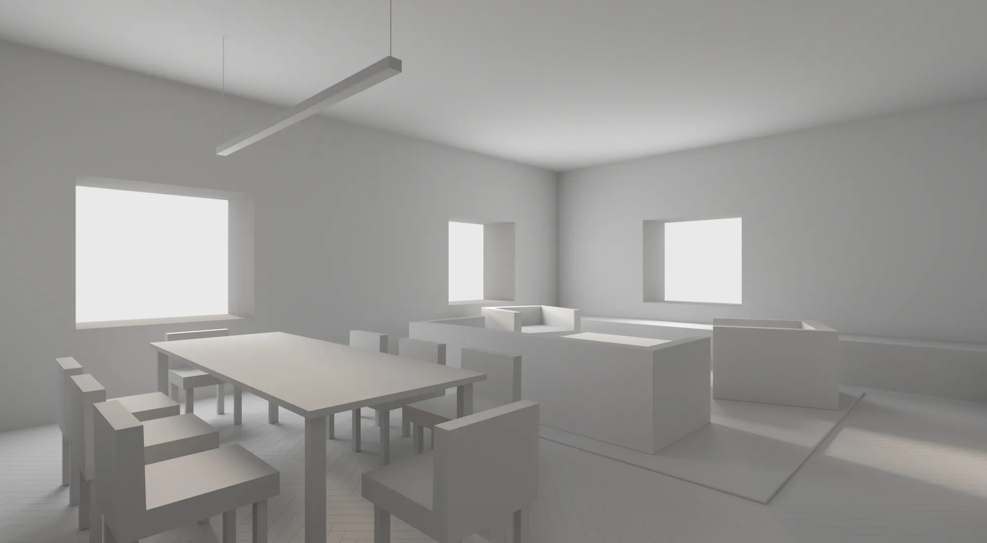 Klei model van een open woon- en eetkamer, Finland