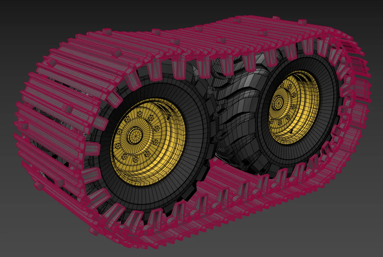 Wireframe model of an industrial tyre chain assembly