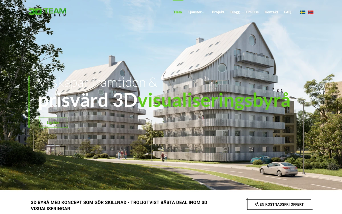 Screenshot of the 3D Team Sthlm website homepage