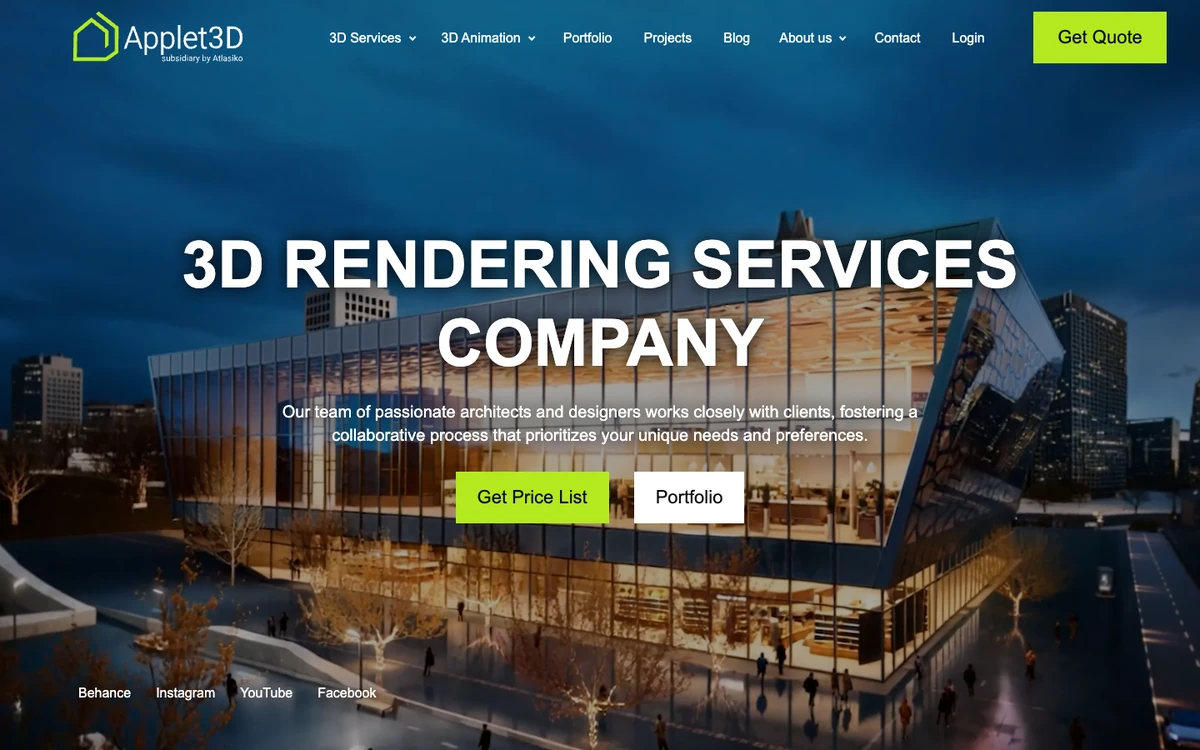Screenshot of the Applet3D website homepage
