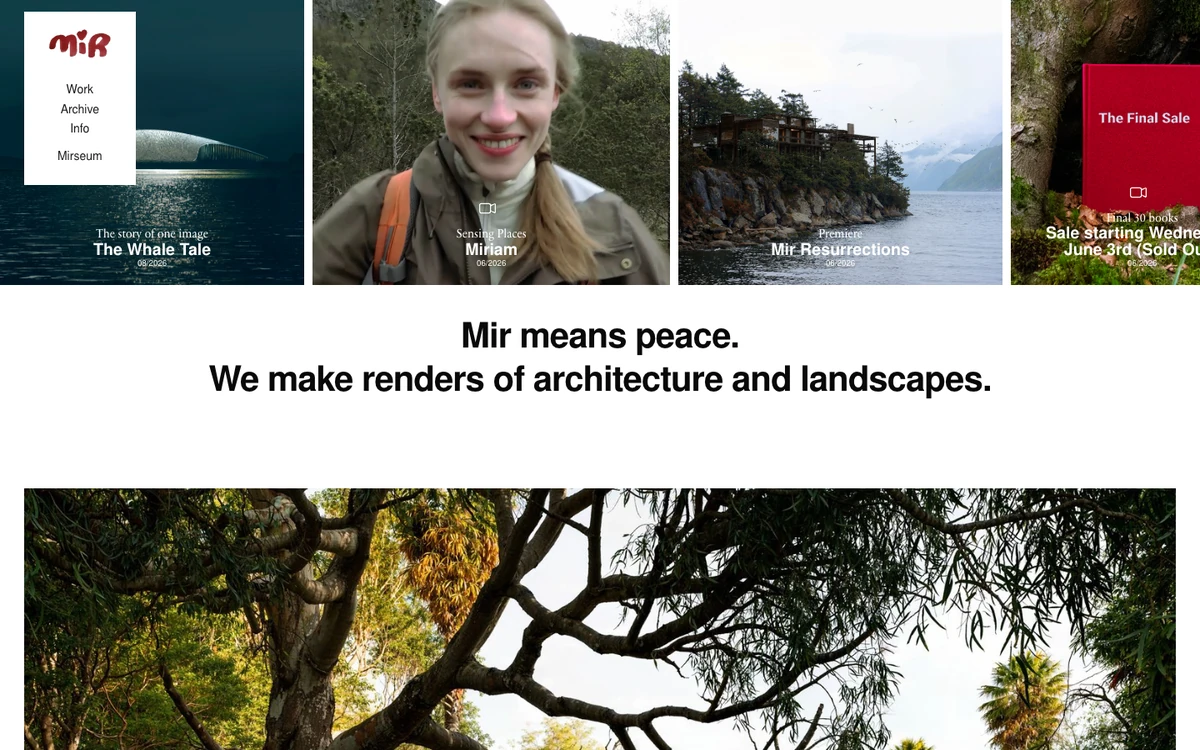 Screenshot of the MIR website homepage