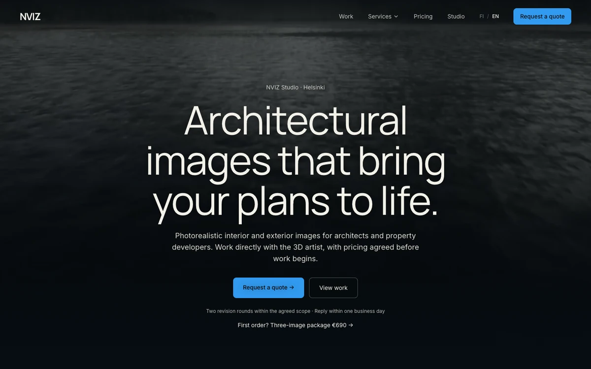 Screenshot of the NVIZ Studio website homepage