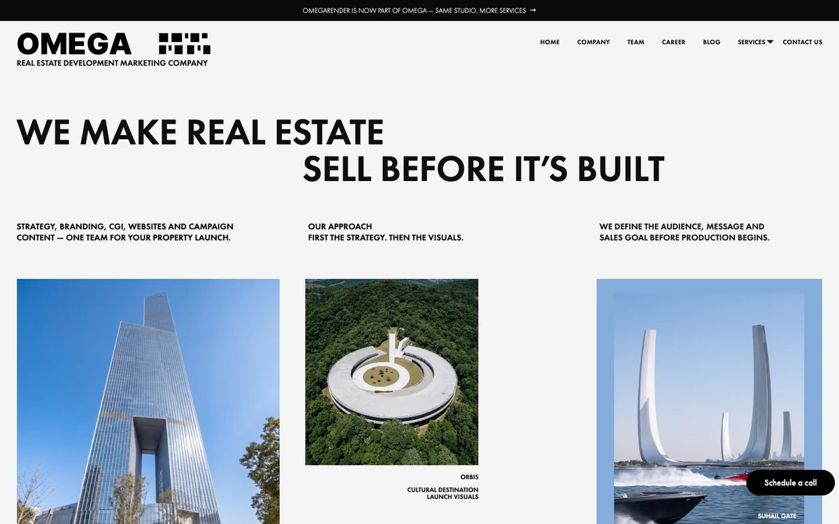 Screenshot of the Omegarender website homepage