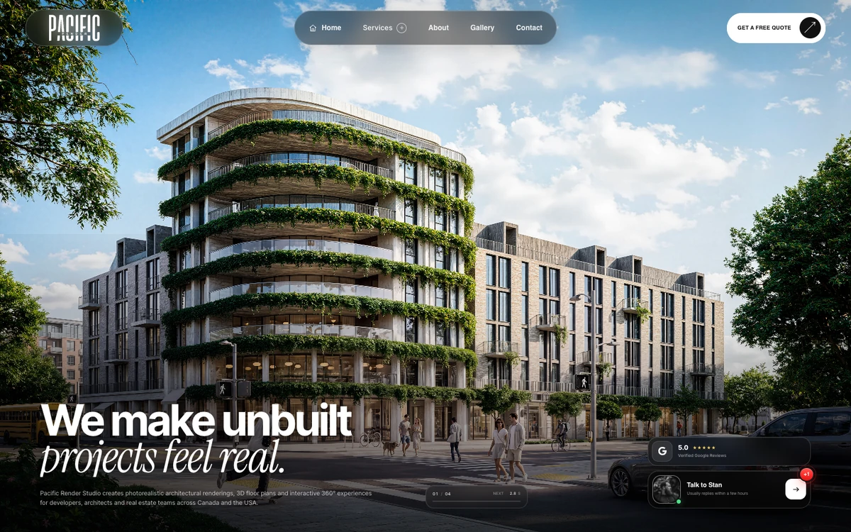 Screenshot of the Pacific Render Studio website homepage