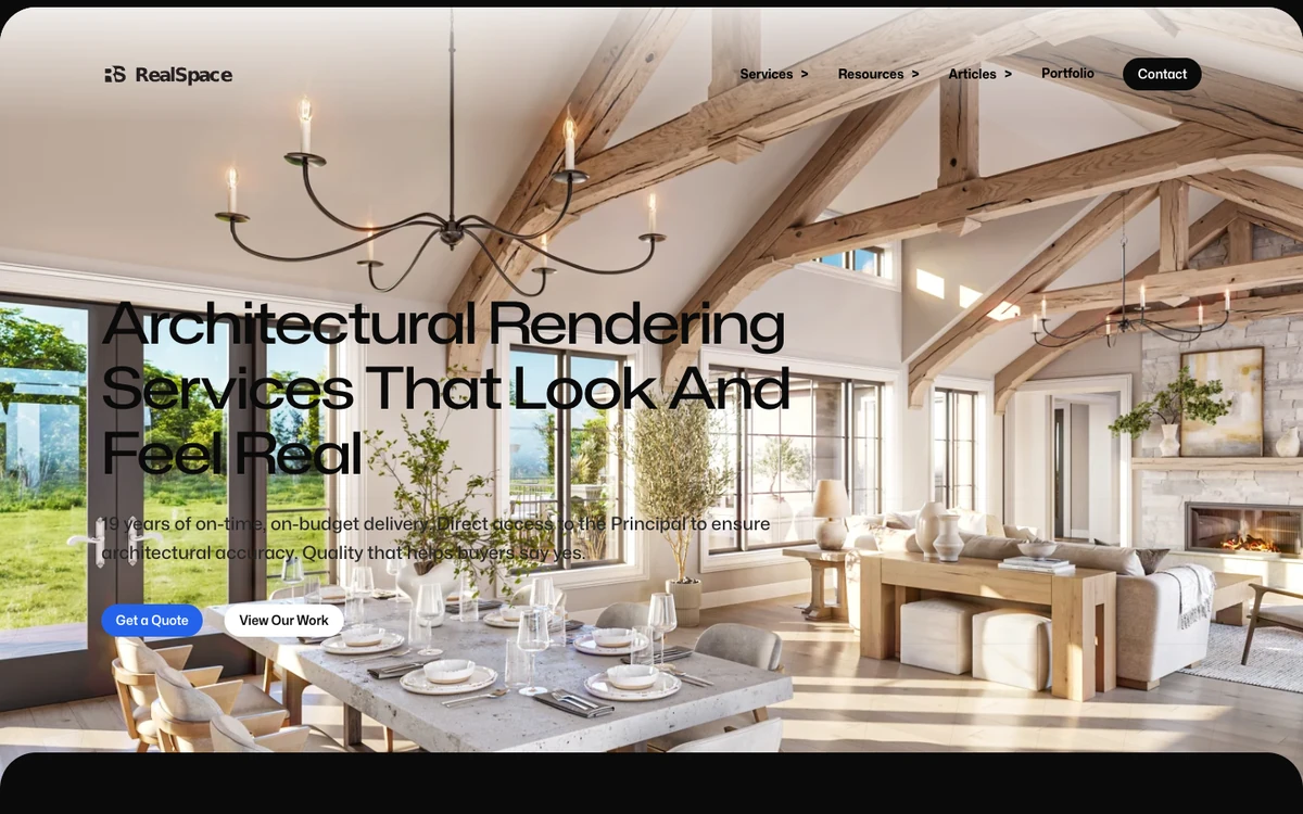 Screenshot of the RealSpace 3D website homepage