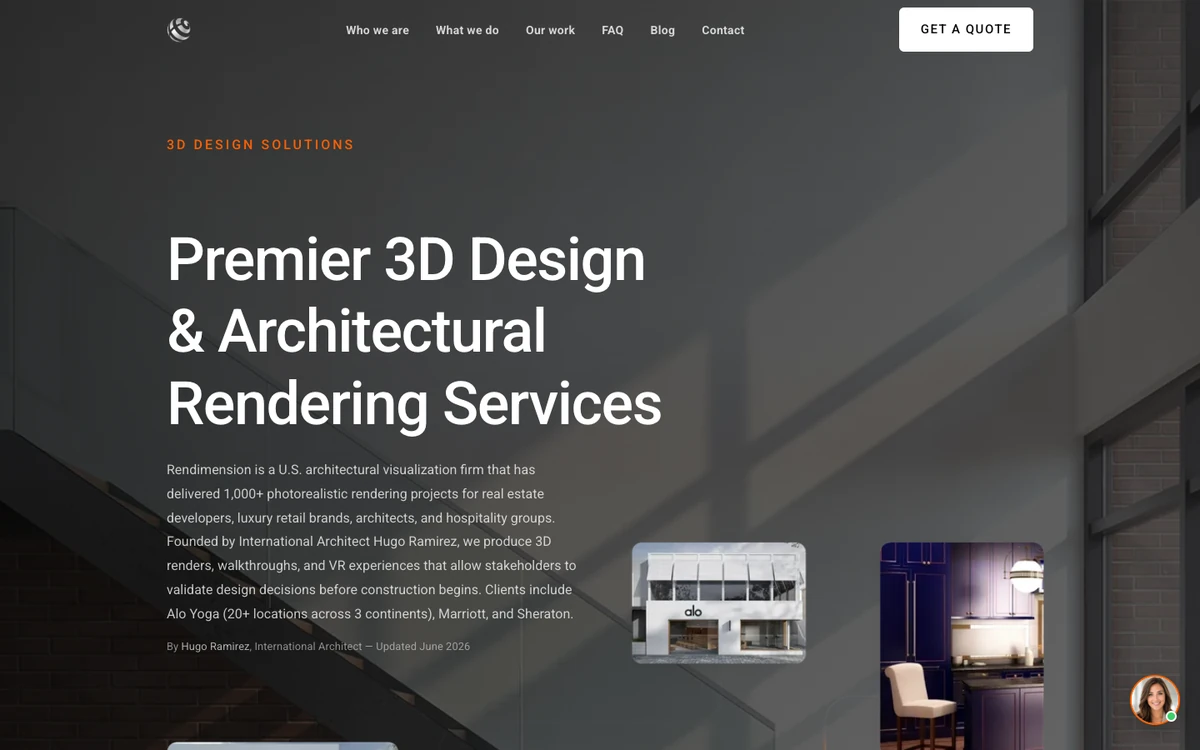 Screenshot of the Rendimension website homepage