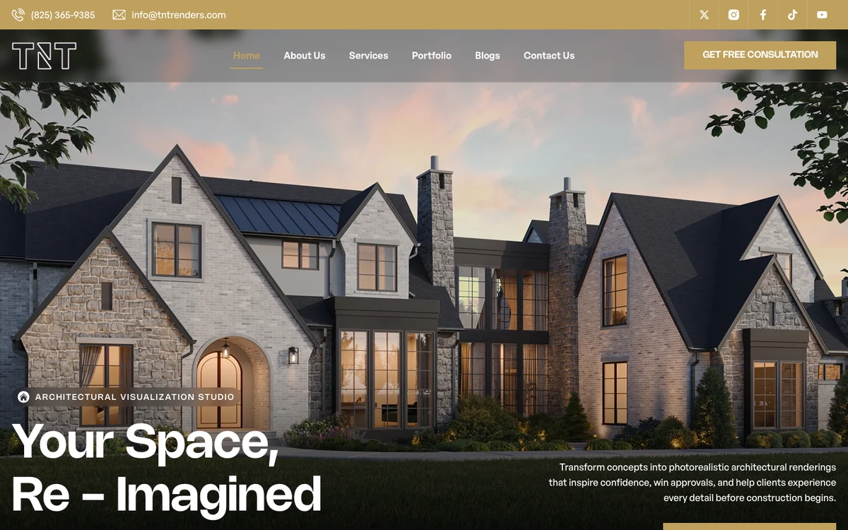 Screenshot of the TNT Render Studio website homepage