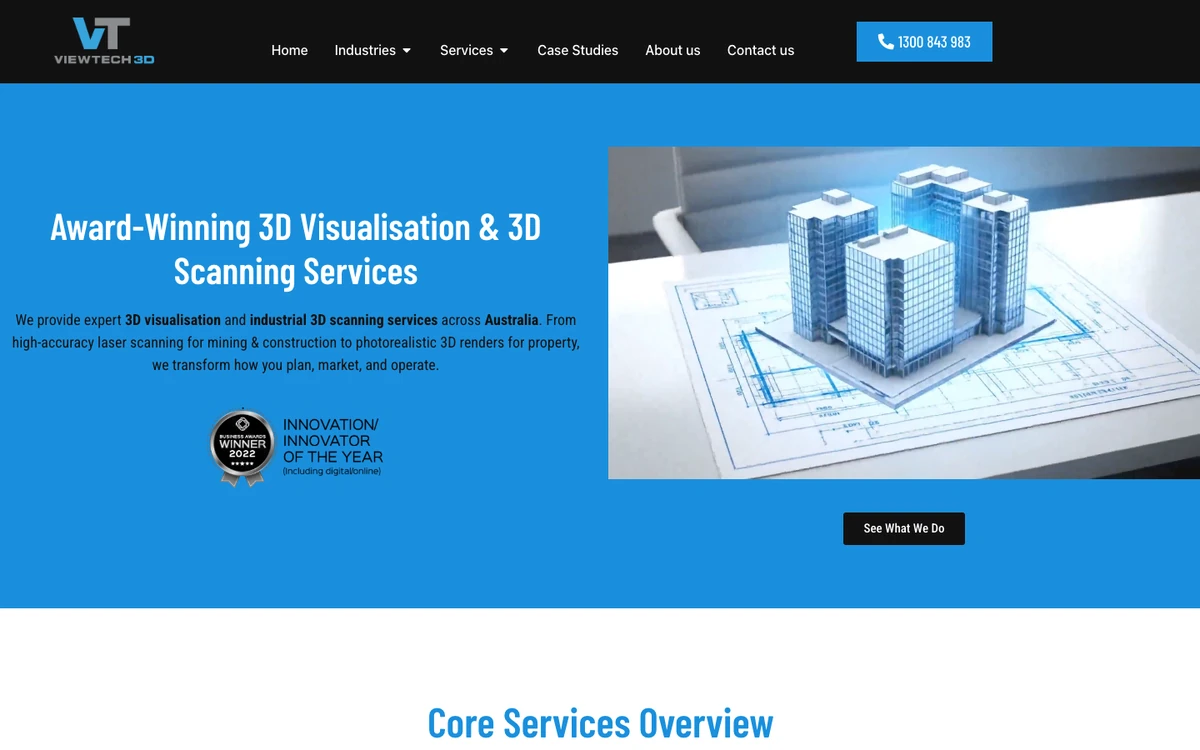 Screenshot of the Viewtech3D website homepage