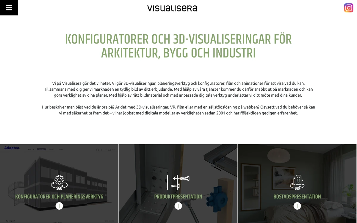 Screenshot of the Visualisera website homepage