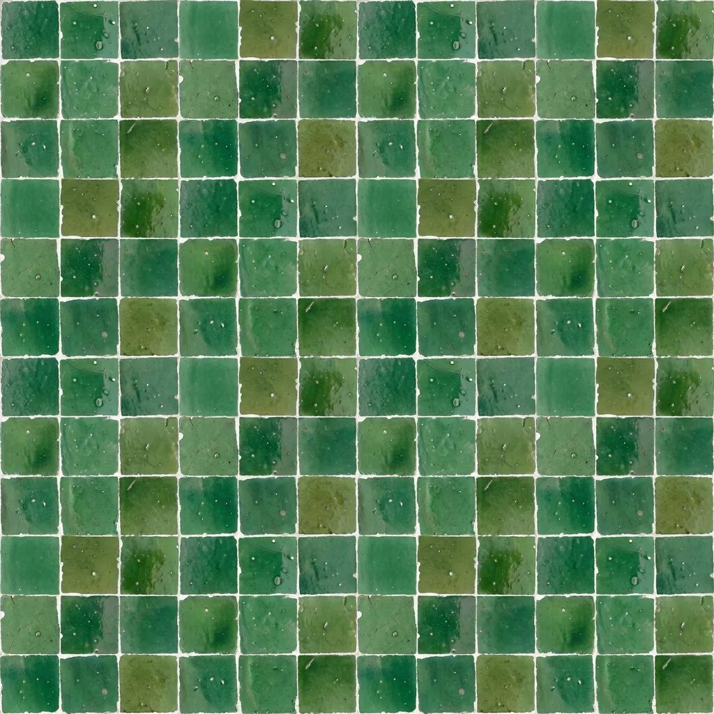 Green zellige tiles, seamless texture, AI-generated, shown repeated 2 x 2