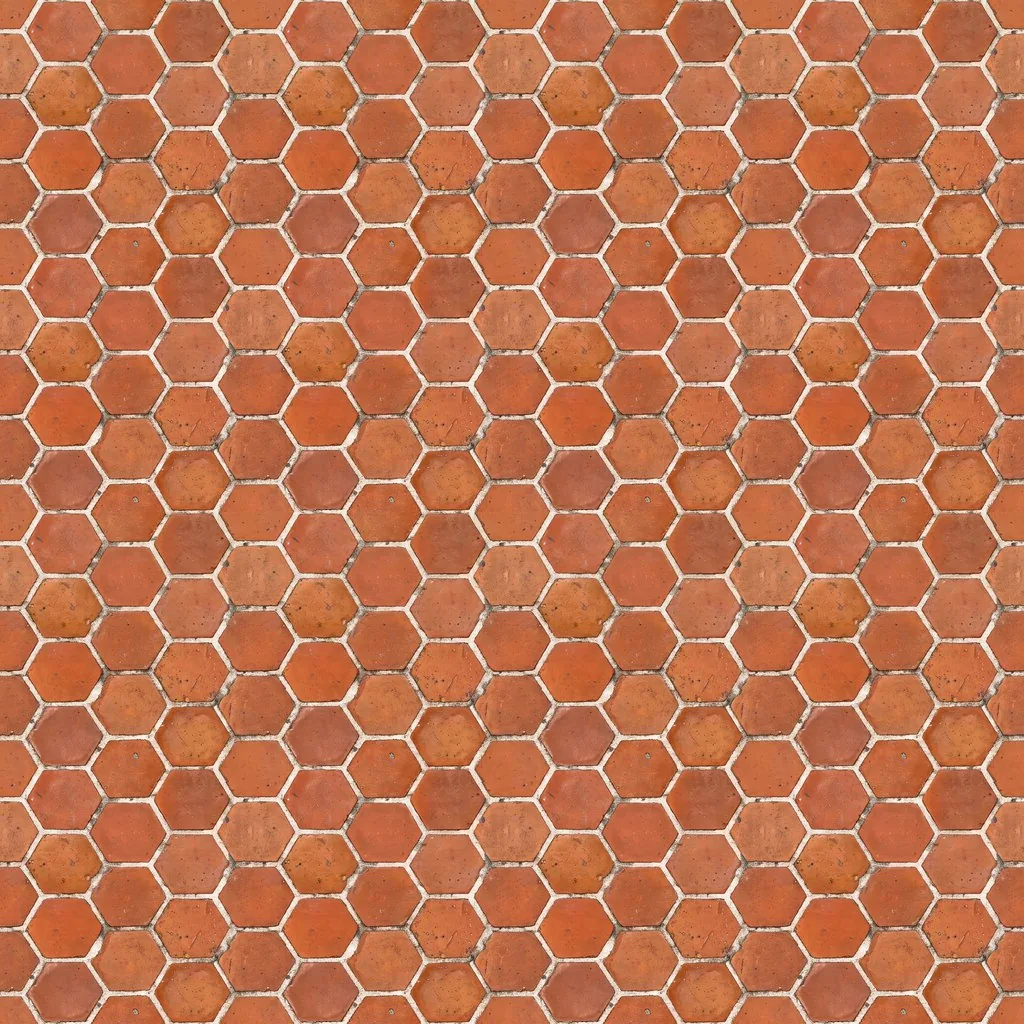 Terracotta hexagon tiles, seamless texture, AI-generated, shown repeated 2 x 2