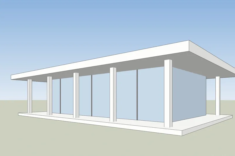 SketchUp screenshot of a glass pavilion cafe
