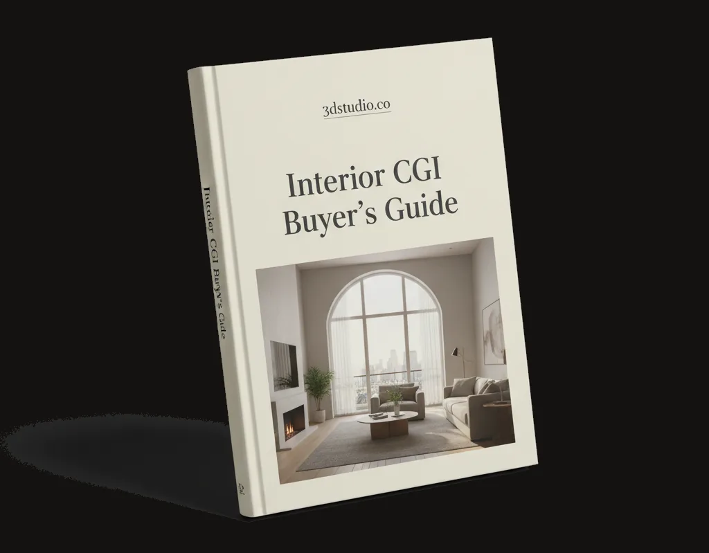 The Interior CGI Buyer's Guide cover with 3dstudio.co branding