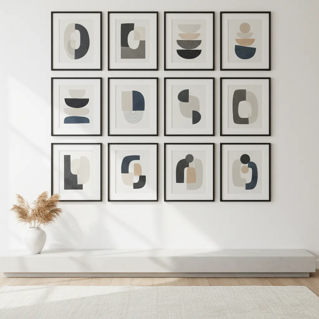 A consistent set of framed interiors, illustrating one visual language