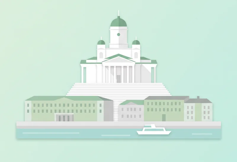 Illustrasjon av Helsinki: katedralen over havnen