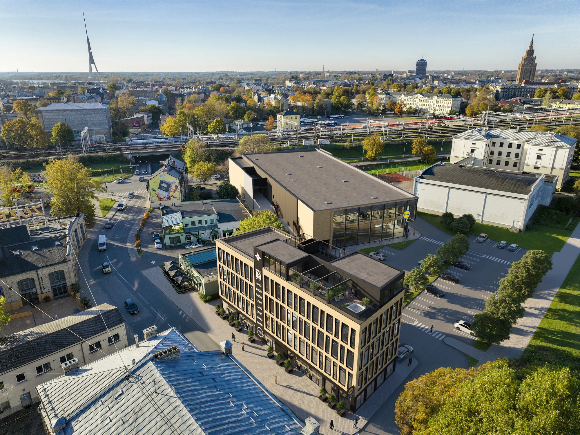 3D aerial rendering of an office building, Riga, Latvia