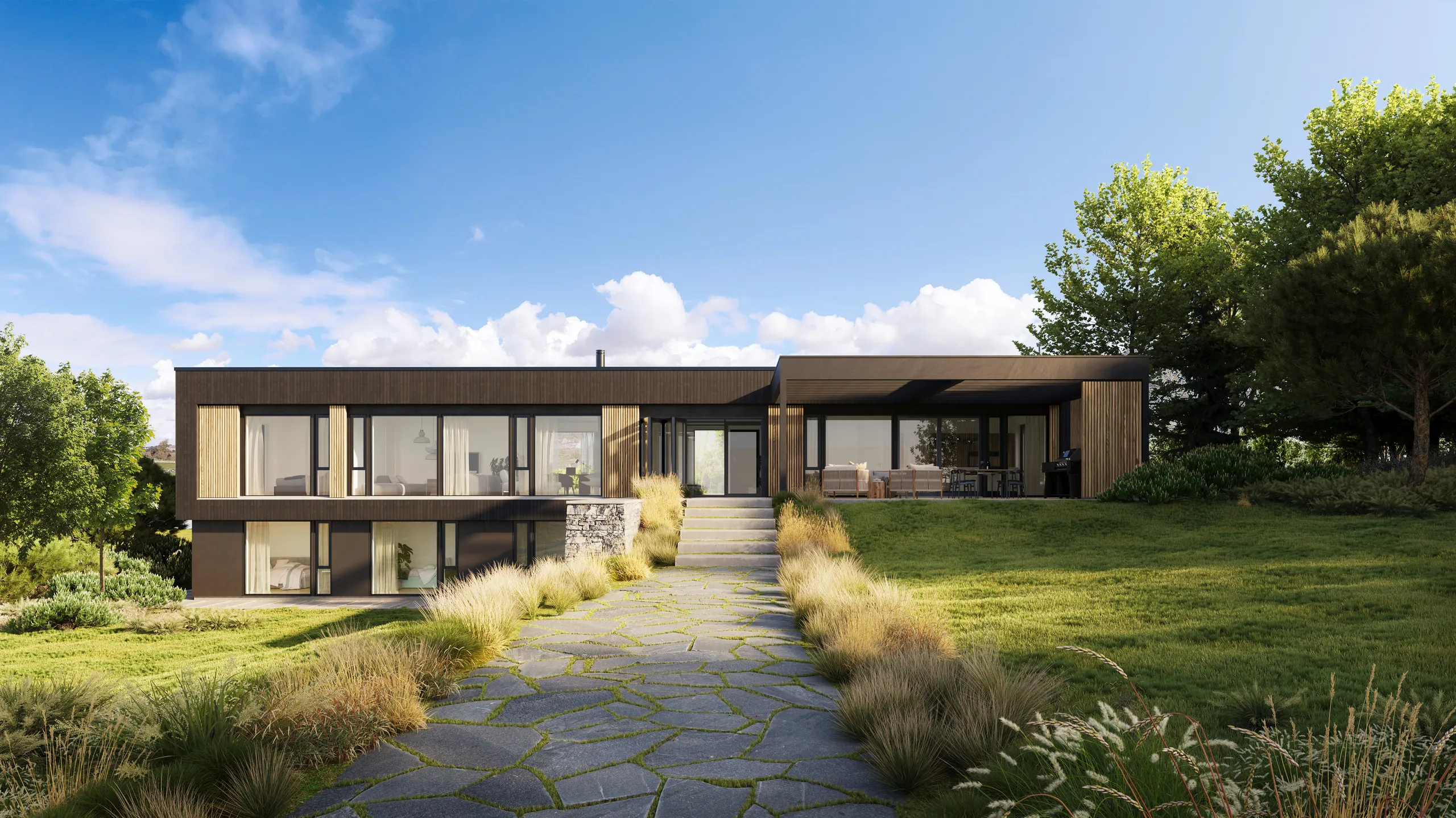 Villa in daylight, a launch frame