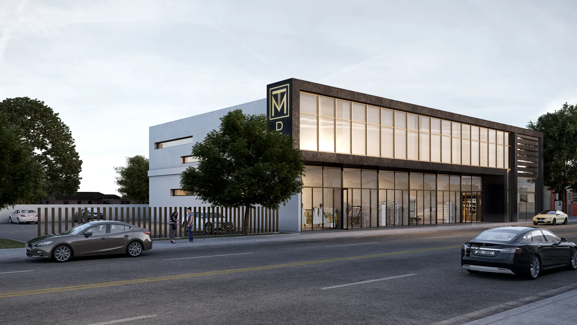 Exterior rendering of a commercial building block, Miami, USA