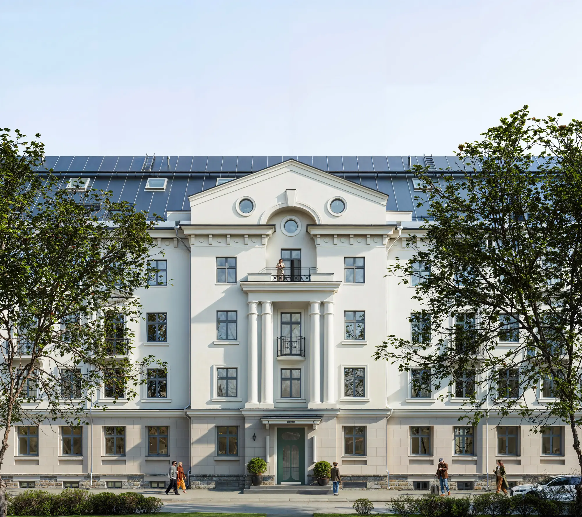 3D exterior rendering of the hotel building