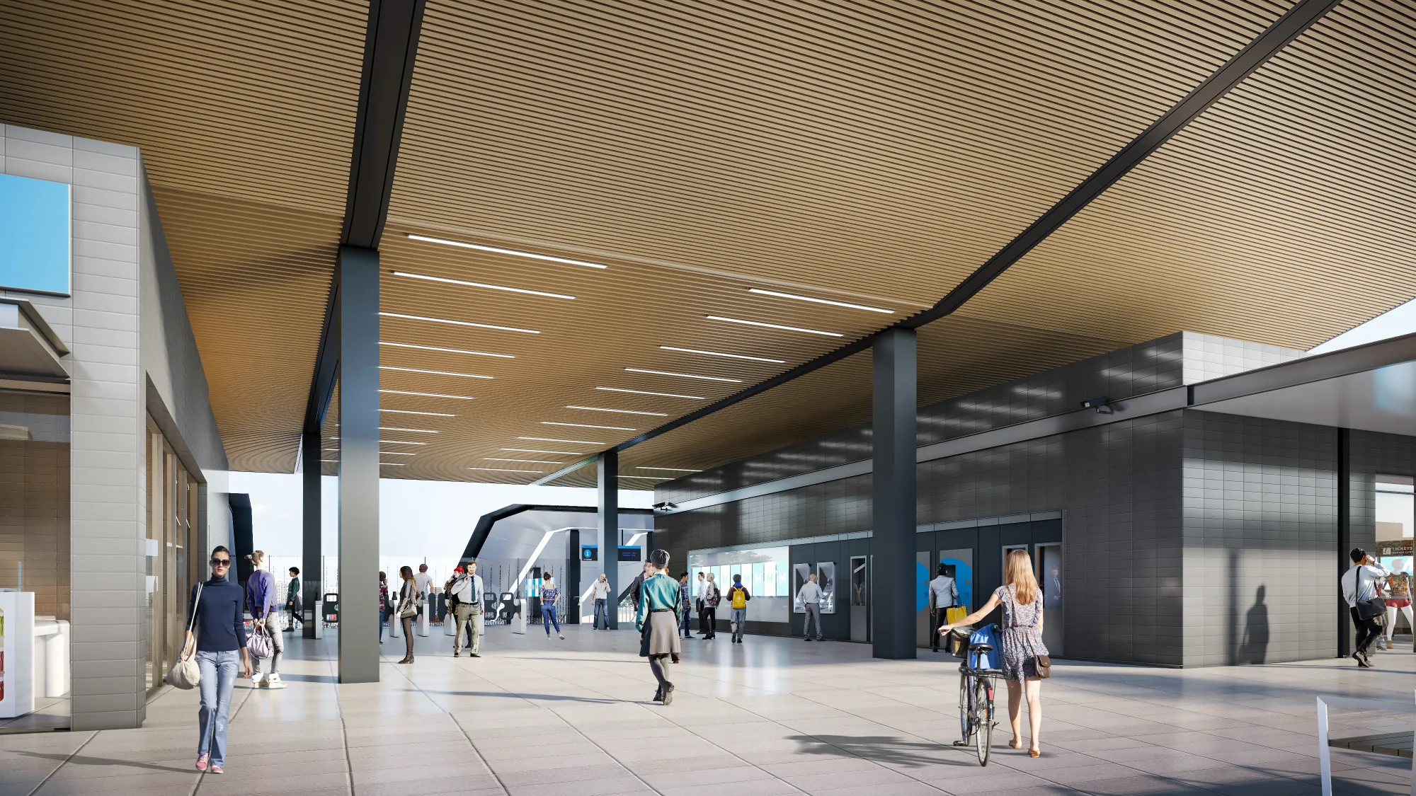 Rendering of a transit station concourse, a publicly funded scheme, Sydney, Australia