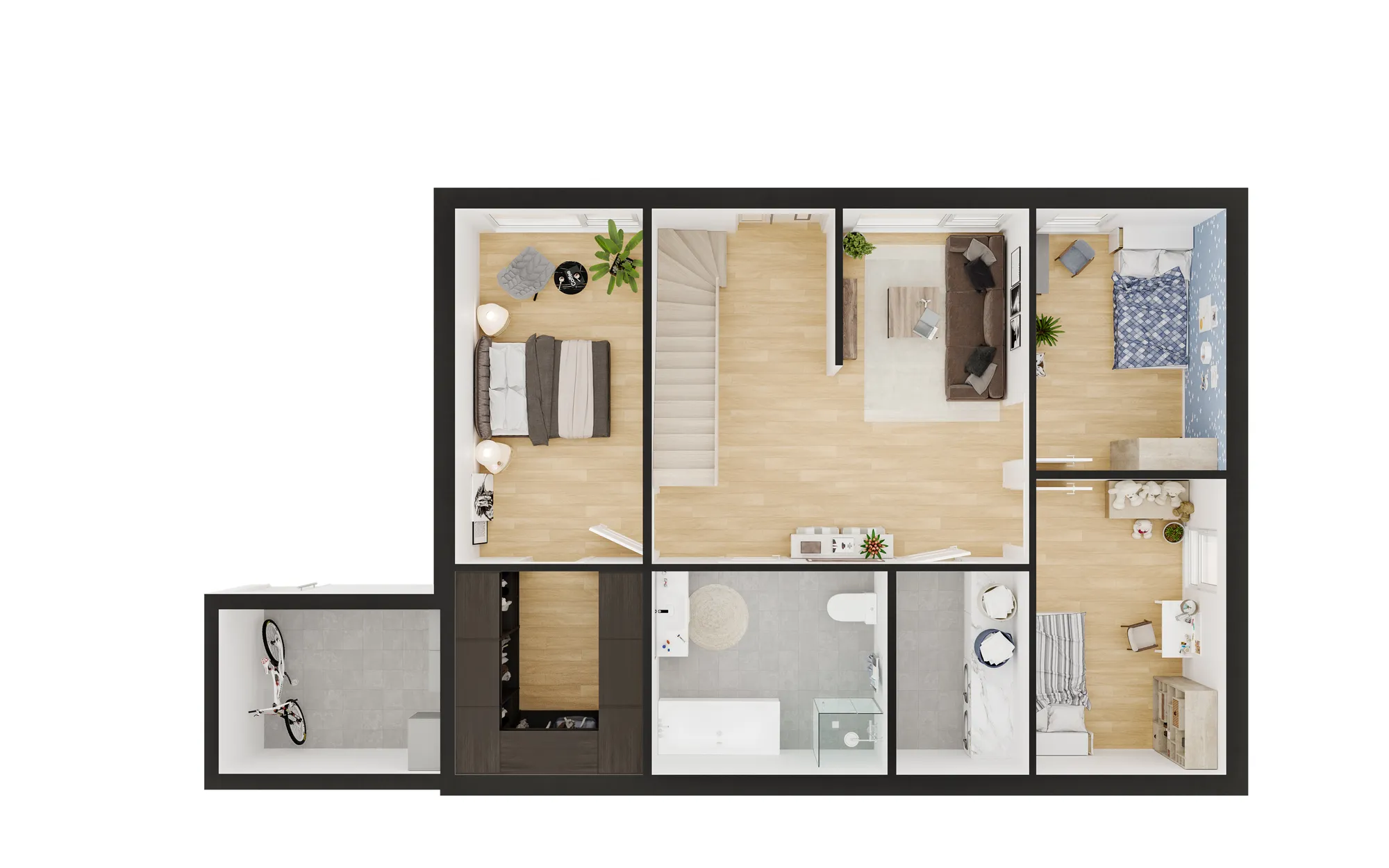 Furnished 3D floor plan of an apartment, the asset a portal listing carries