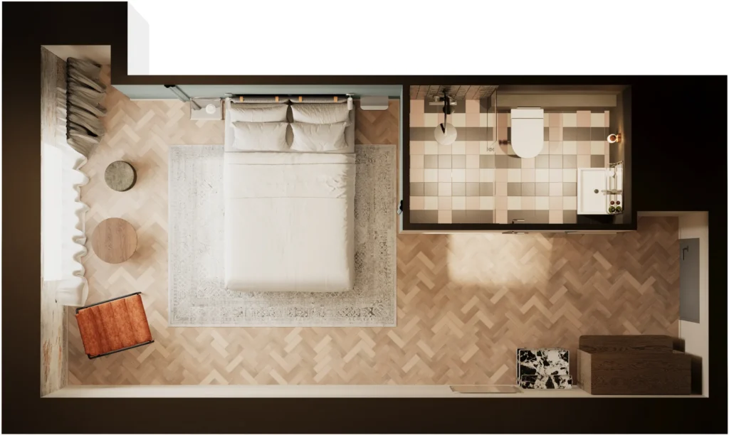 3D floor plan of a hotel suite, Estonia