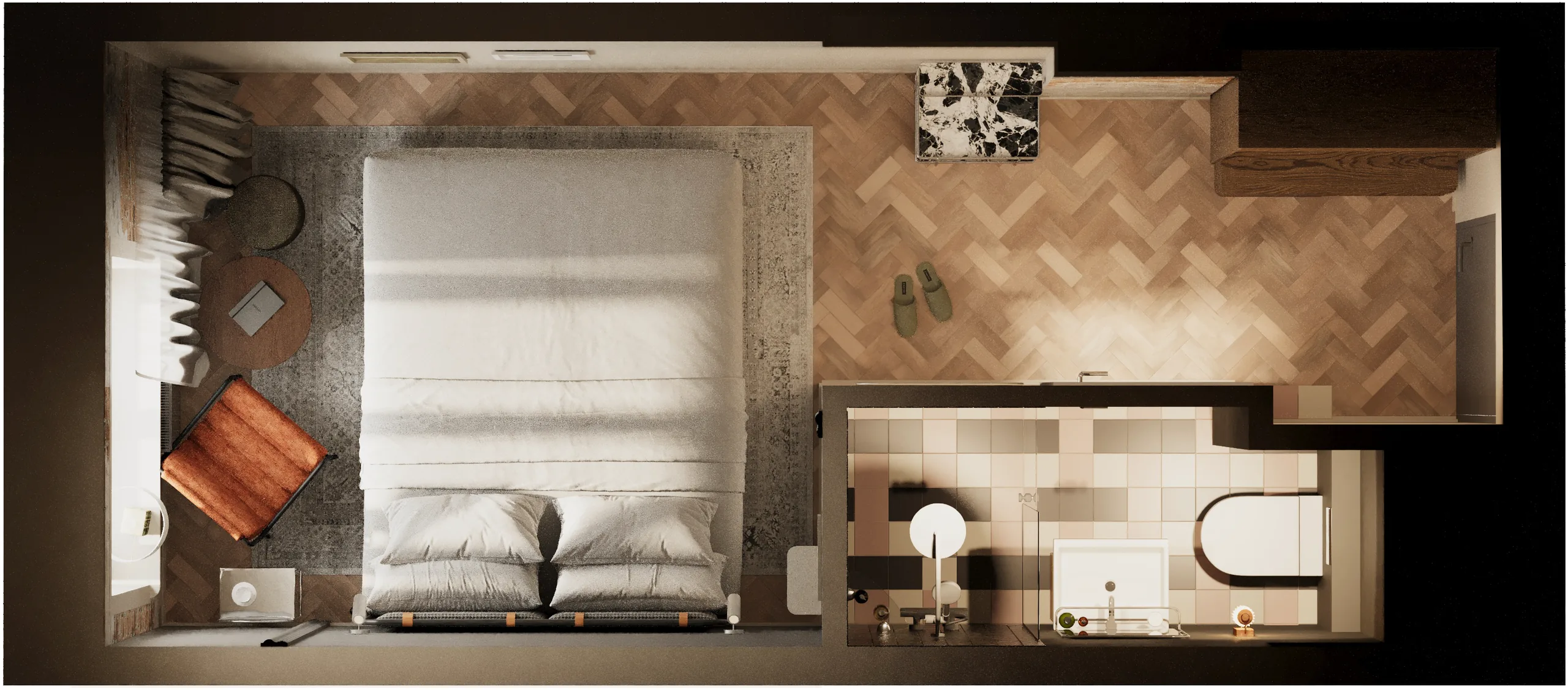 2D-Grundriss-Rendering eines Hotel-Suiten-Layouts, Estland