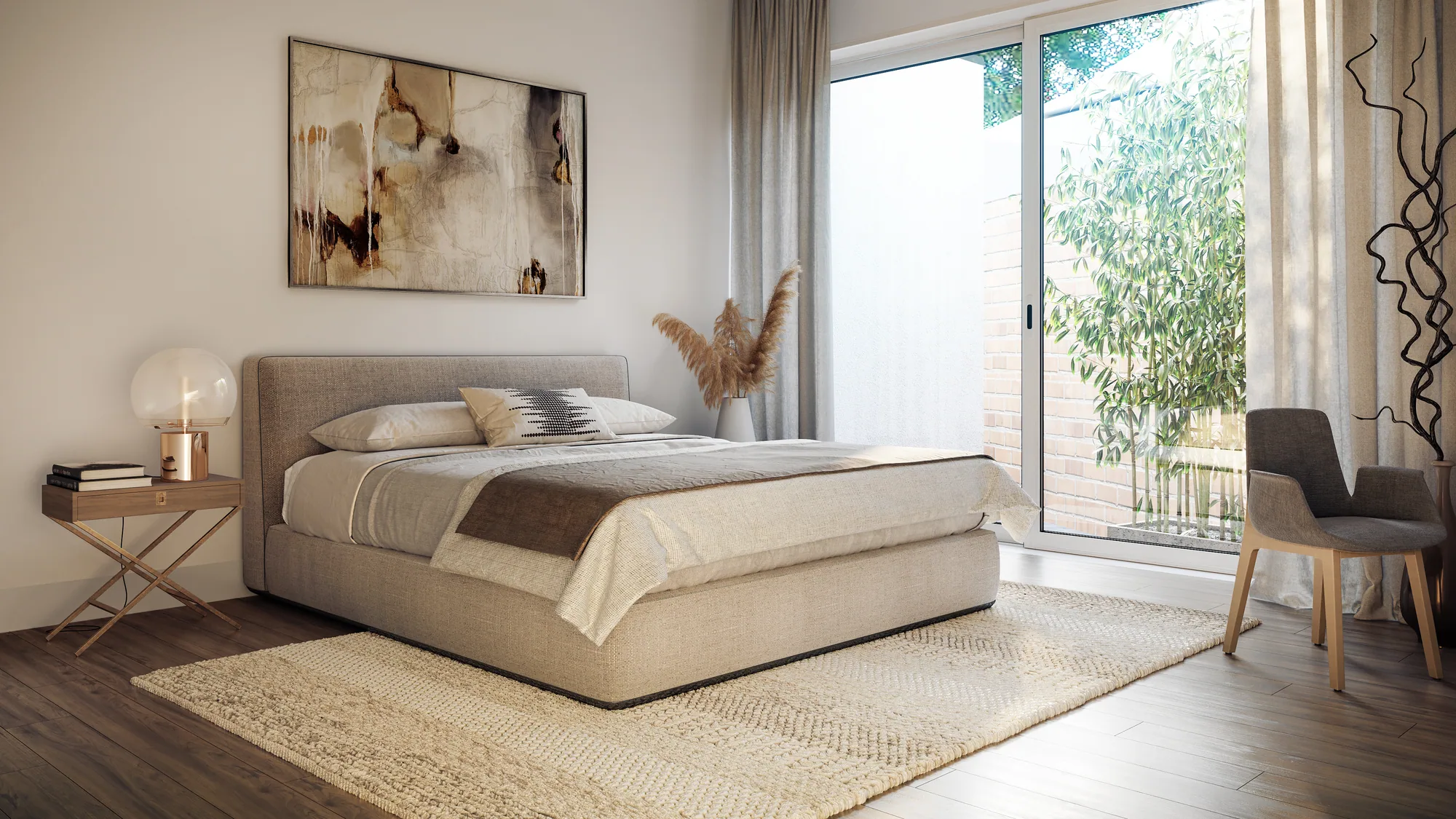 3D rendering for interior designers: a bedroom scheme with terrace doors, UK