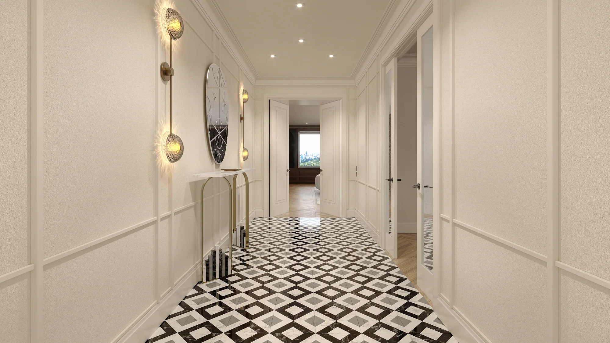 3D interior rendering of an entrance hall, London