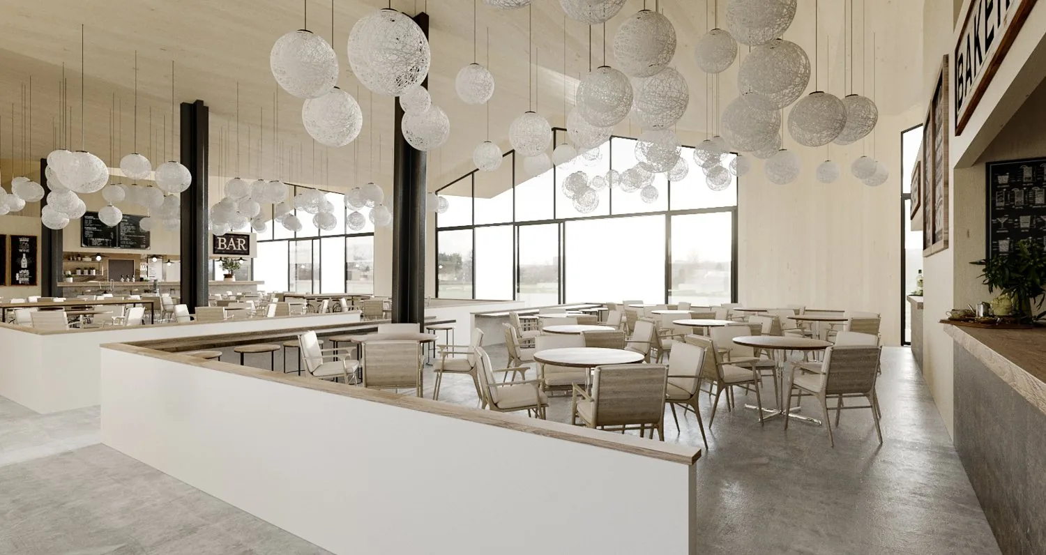 First photoreal preview of the market-hall interior, before final art direction