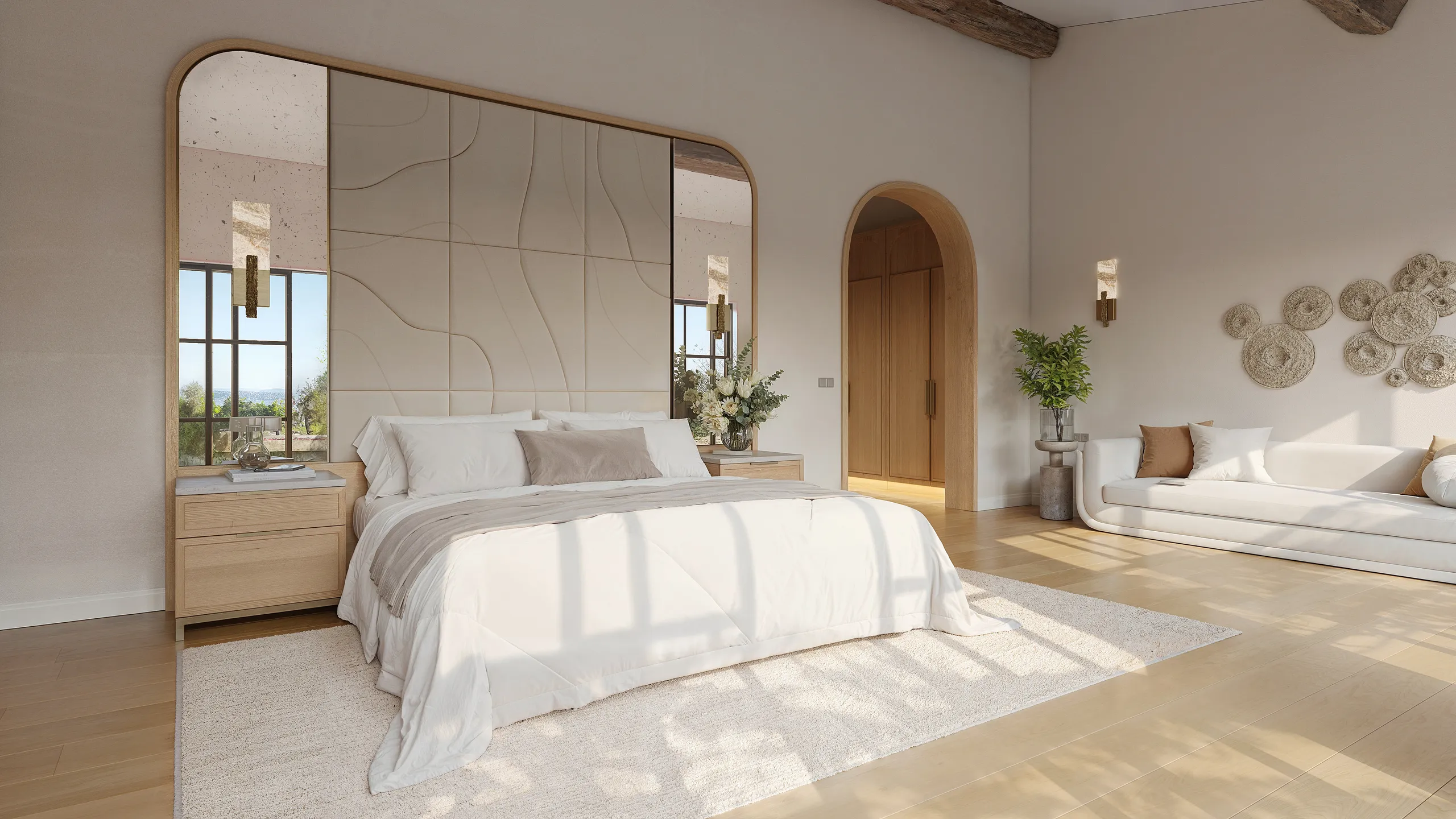 3D interior rendering of a bedroom scheme, France