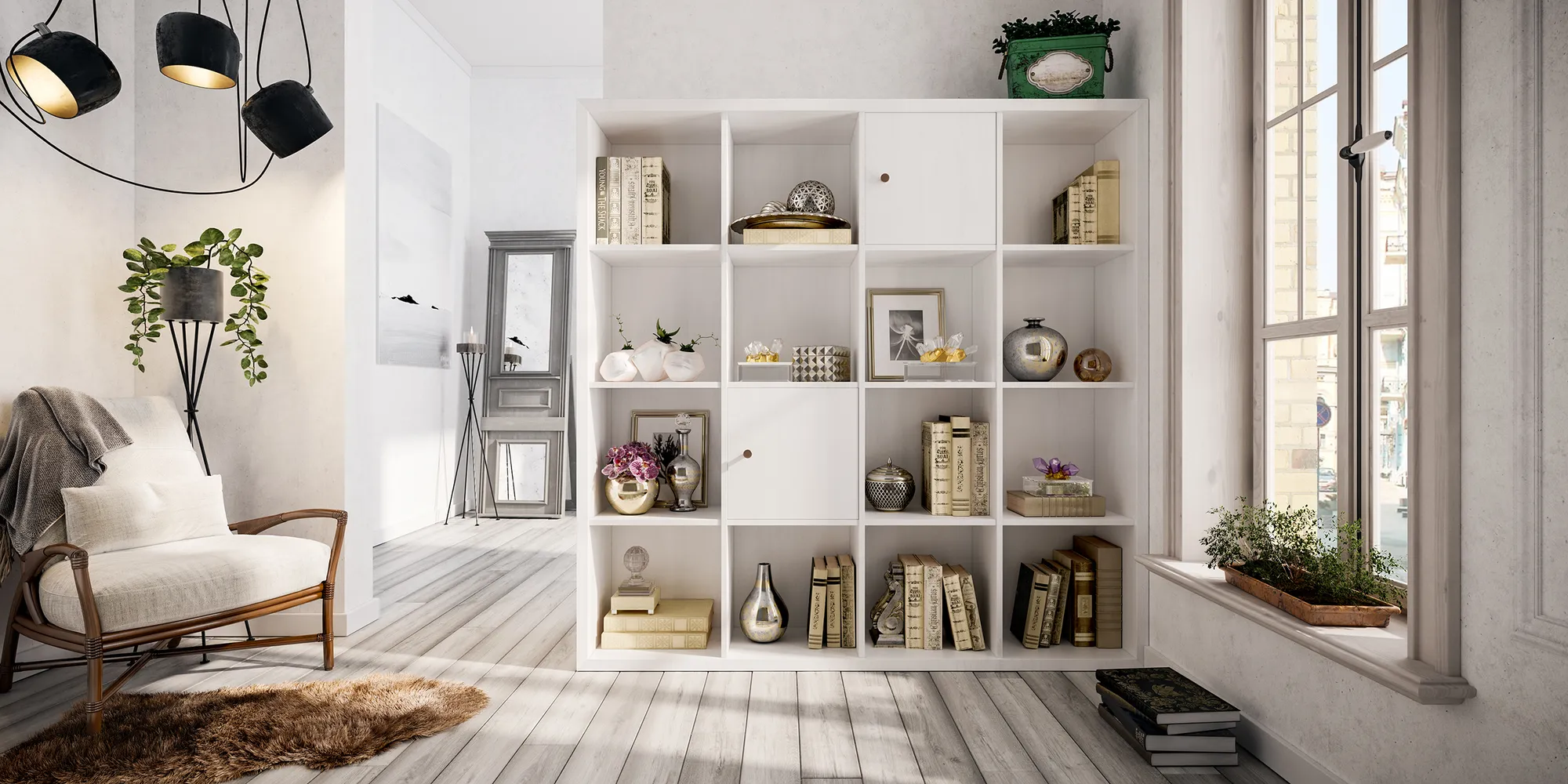Shelving unit rendered on white for a catalogue
