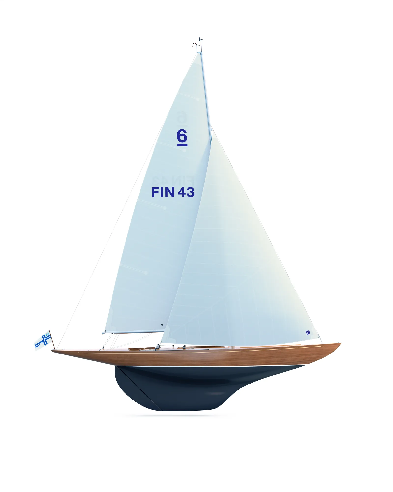 Wireframe view of a sailboat model in side profile