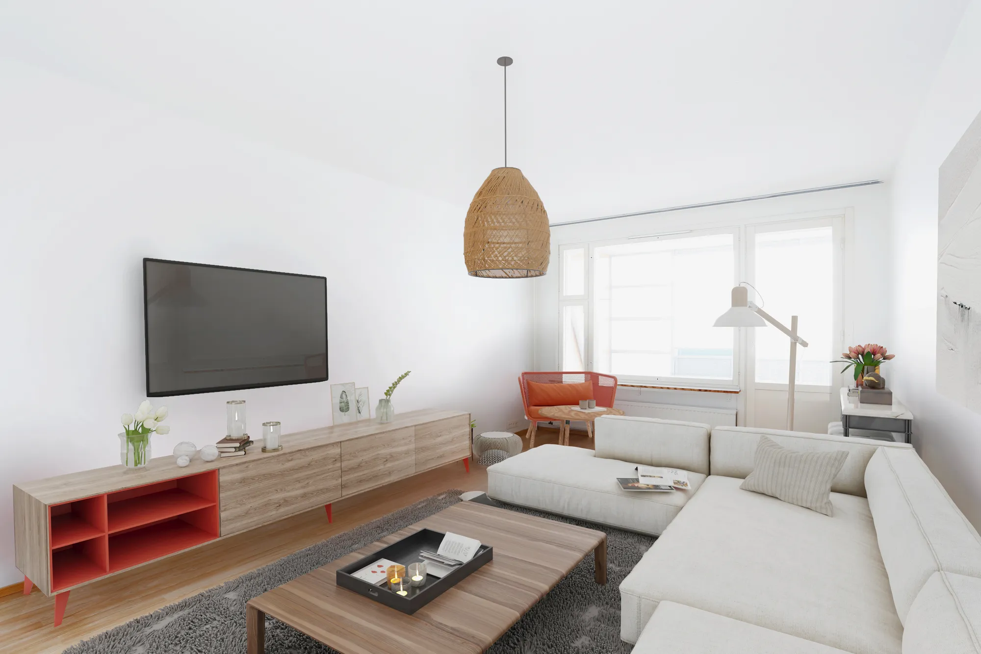 Renovated and virtually staged interior render, Finland